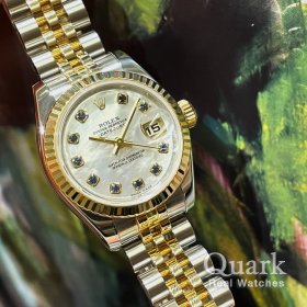 ロレックス デイトジャスト Ref.179173NGS ホワイトシェル10Pサファイア