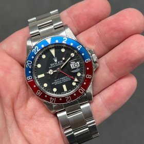 ロレックス GMTマスターI 16750 赤/青ベゼル フチなしダイヤル　オリジナルベゼル