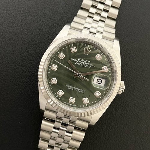 ロレックス デイトジャスト36 Ref.126234G オリーブグリーンパームモチーフ10Pダイヤ